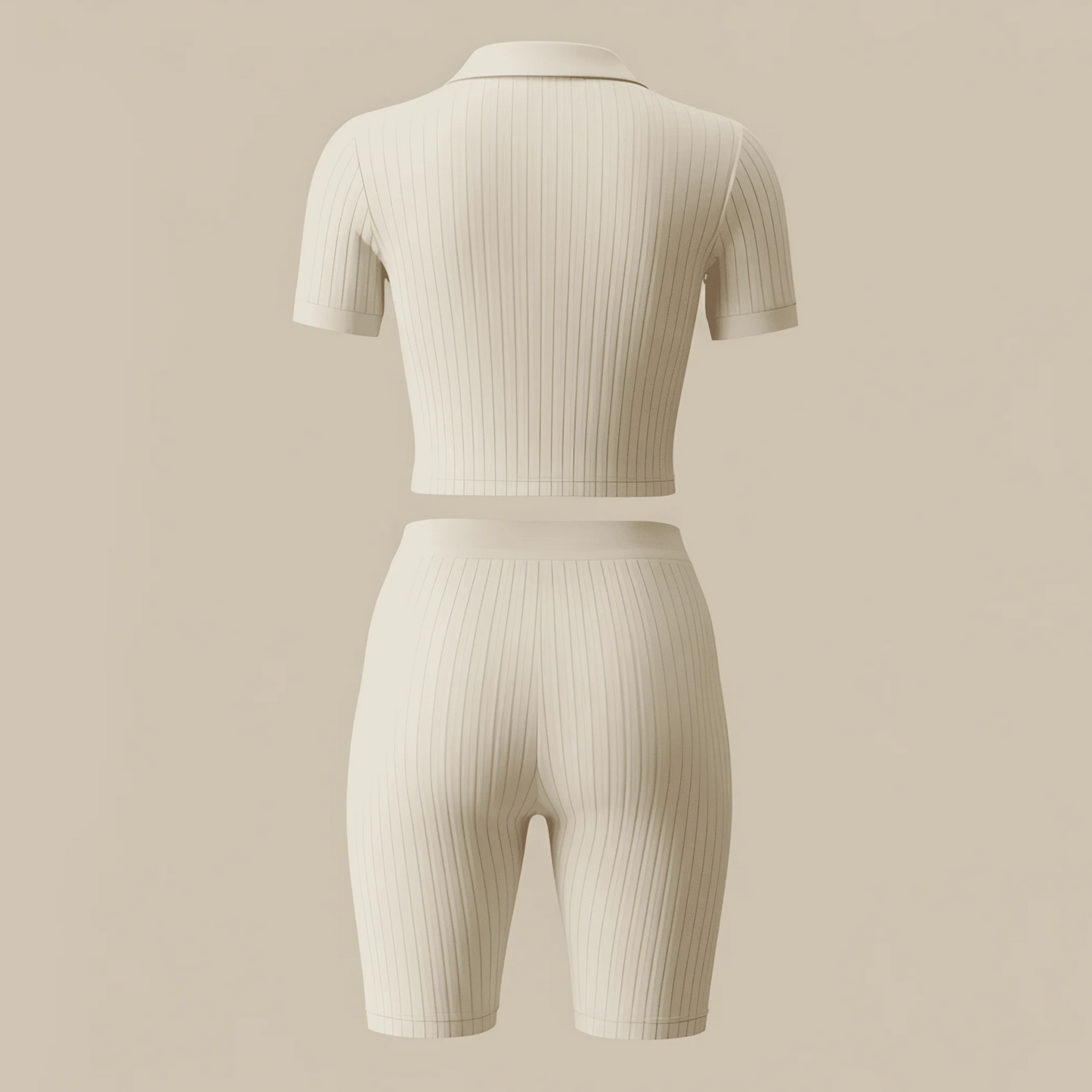 The Riviera Set – Cream Ribbed Polo & Cycling Short Co-Ord