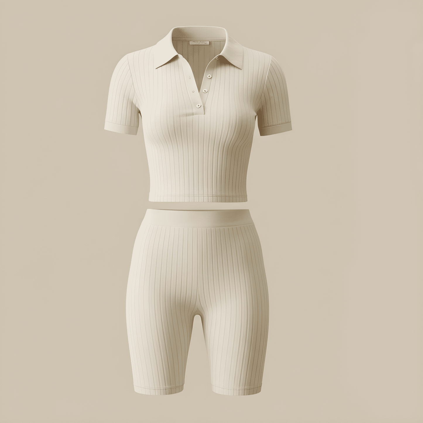 The Riviera Set – Cream Ribbed Polo & Cycling Short Co-Ord